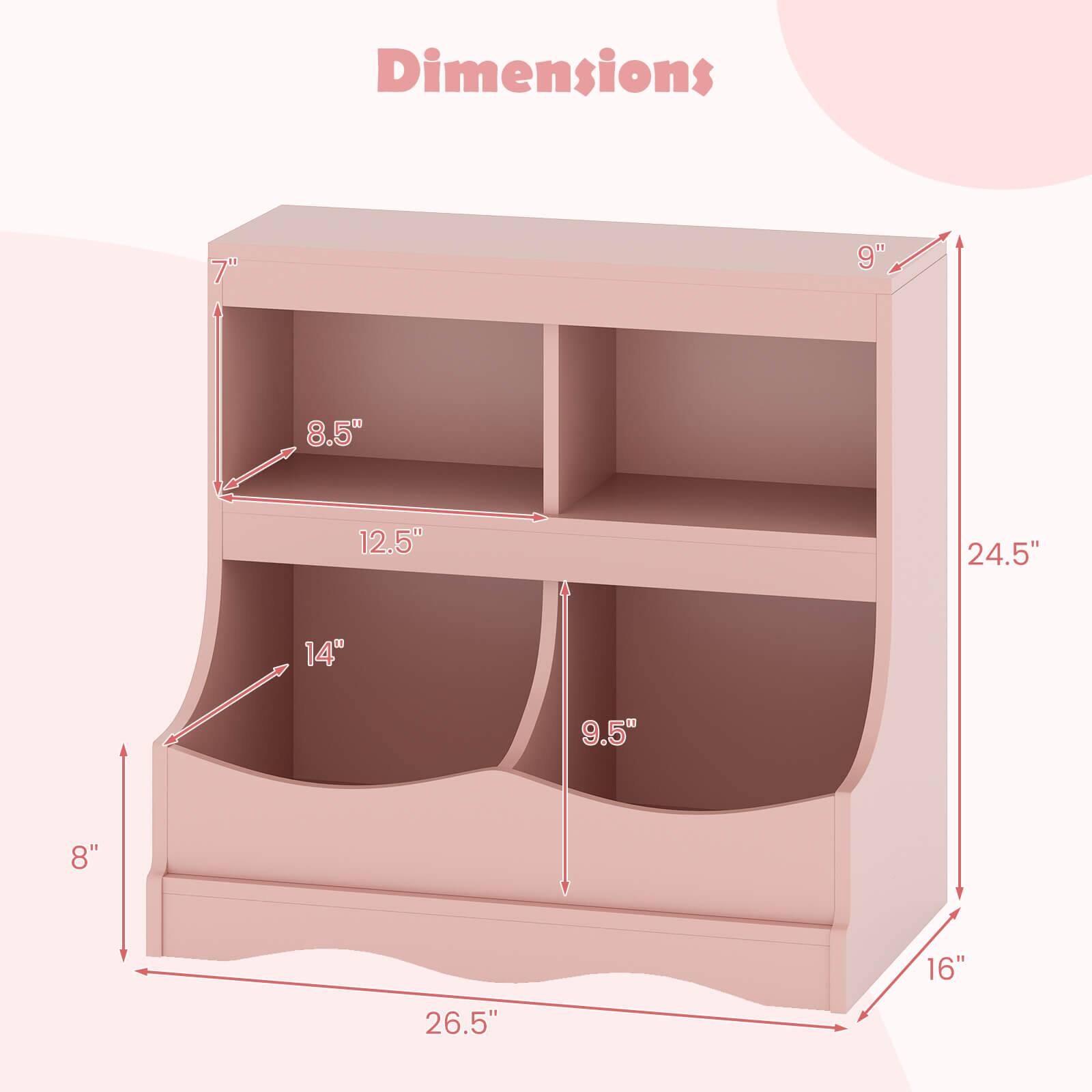 Dimensions: 7" x 9" x 8.5" x 12.5" x 24.5" x 14" x 9.5" x 8" x 16" x 26.5"
