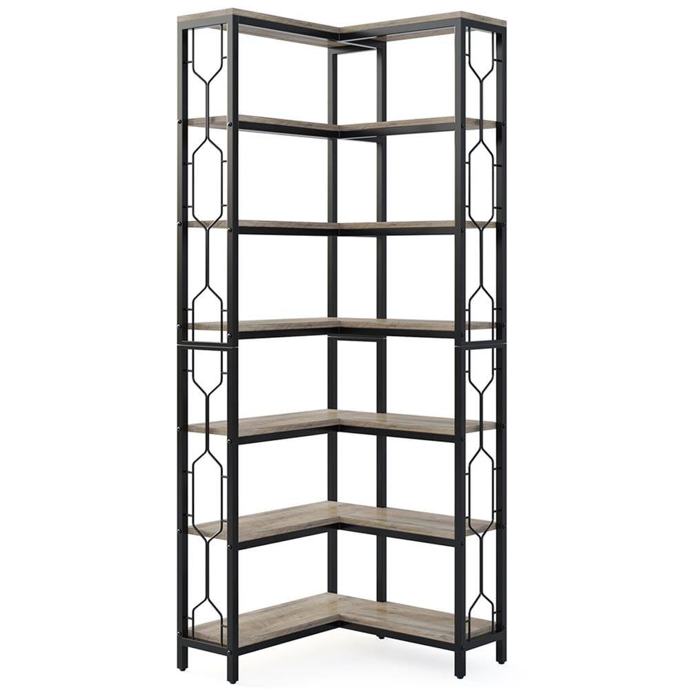 Angle. Kadyn - Kadyn Bookshelf, Storage Shelf, Bookcase,7-Tier Corner Bookshelf, Industrial Corner Etagere Bookcase,Gray - Gray.