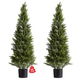 VEVOR - Artificial Topiary Cedar Trees, 48 inch 2 Set Faux Pine Shrubs Plants, Fake Silk Tree Look Real, Easy Assembly - Green