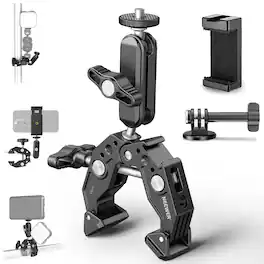 Neewer - Super Clamp with 3" Dual Ballhead Magic Arm & Cold Shoe, 1/4" Threads for Phone, Action Cam, Desk Tripod