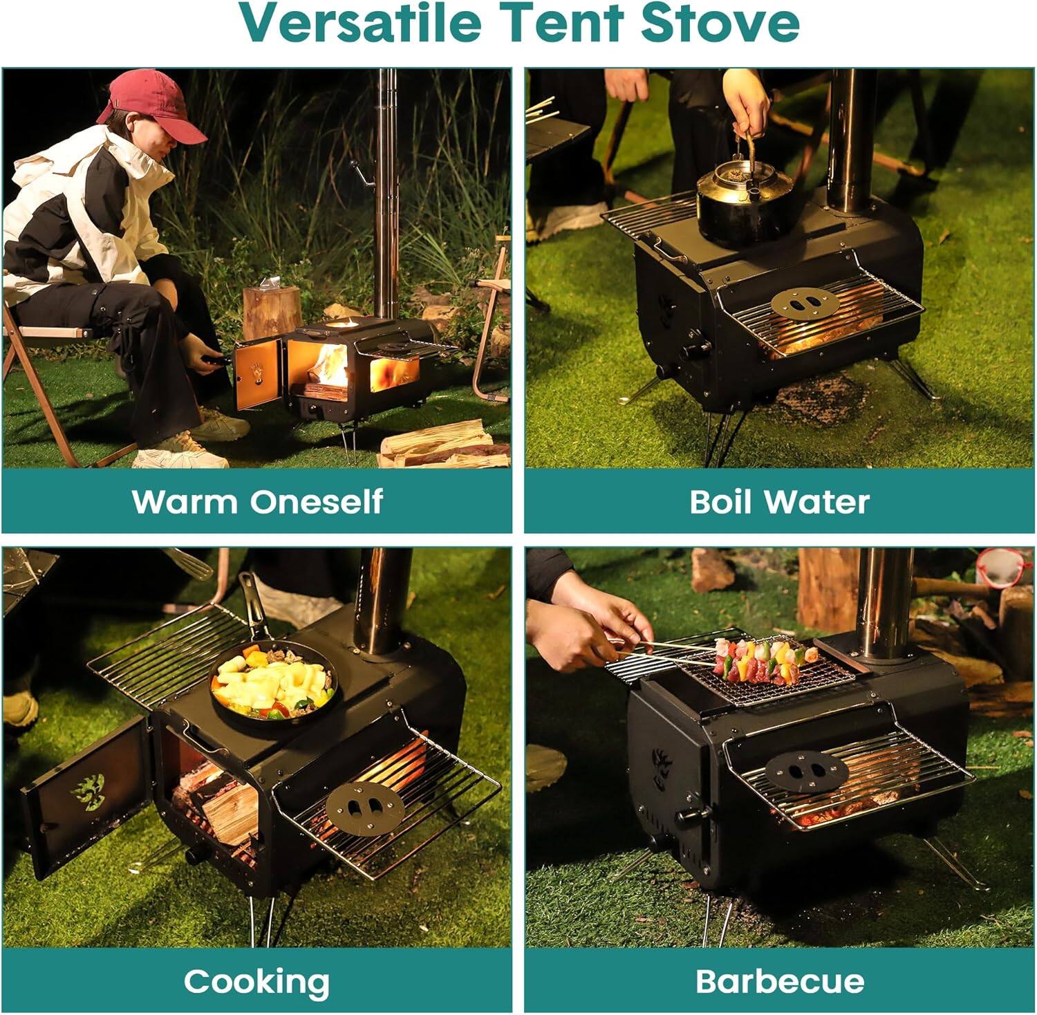 Versatile Tent Stove

- Warm Oneself
- Boil Water
- Cooking
- Barbecue