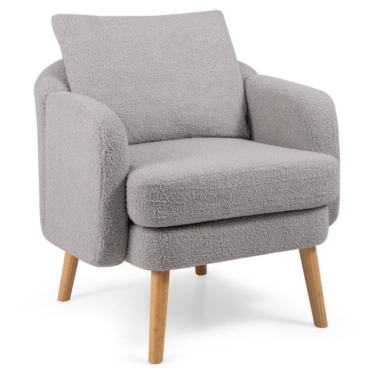 Front. SlickBlue - Modern Sherpa Upholstered Accent Chair with Cushion for Bedroom or Office - Grey.