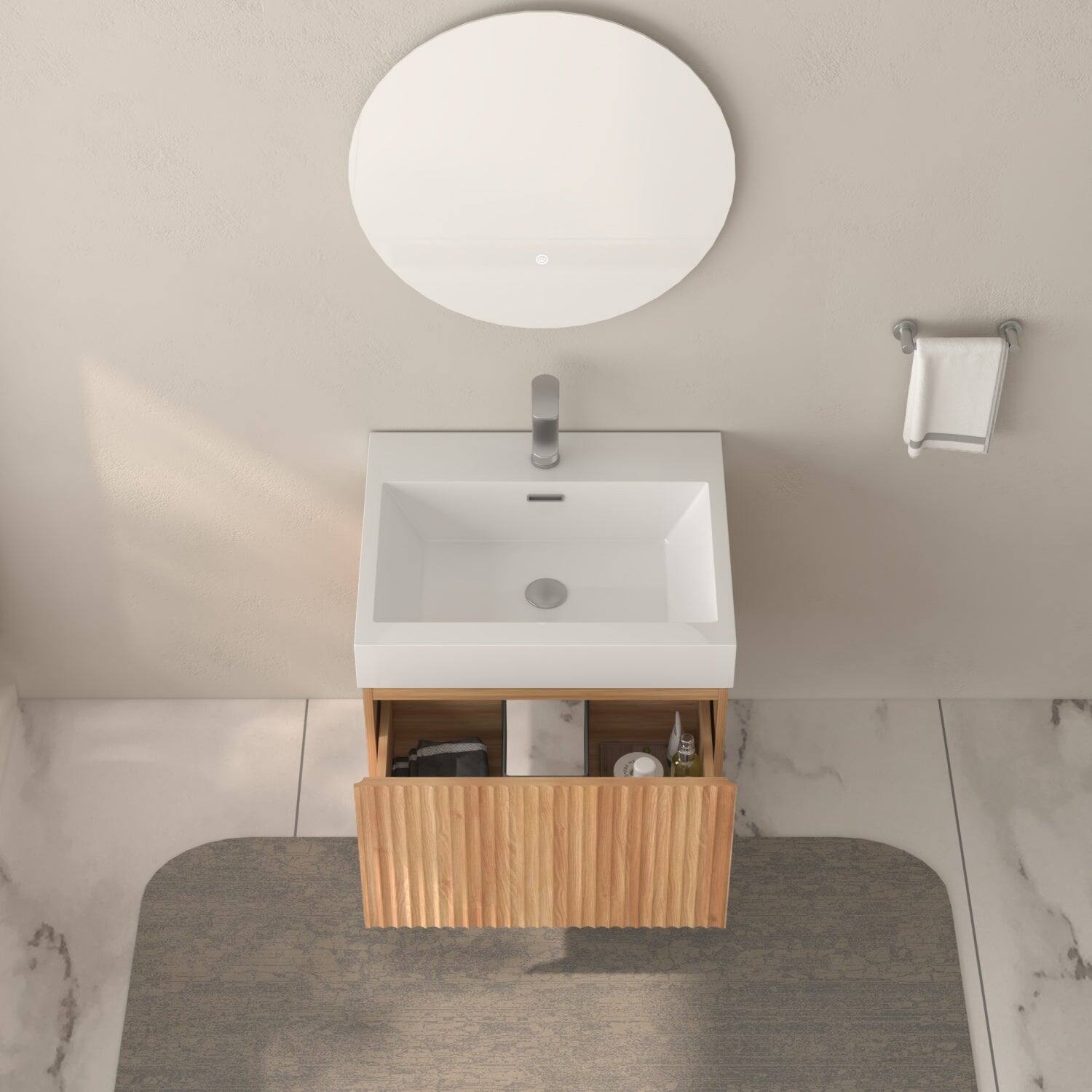 Alt View 7. Boyel Living - 24 in Wall-Mounted Bathroom Vanity with Integrated Basin Plywood Cabinet Minimalist Floating Acacia Finish - Acacia.