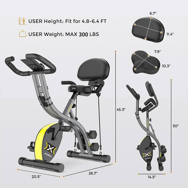 USER Height: Fit for 4.8-6.4 FT  
USER Weight: MAX 300 LBS  

6.7"  
11.4"  
7.9"  
10.3"  
45.3"  
50"  
20.5"  
26.7"  
14.5"