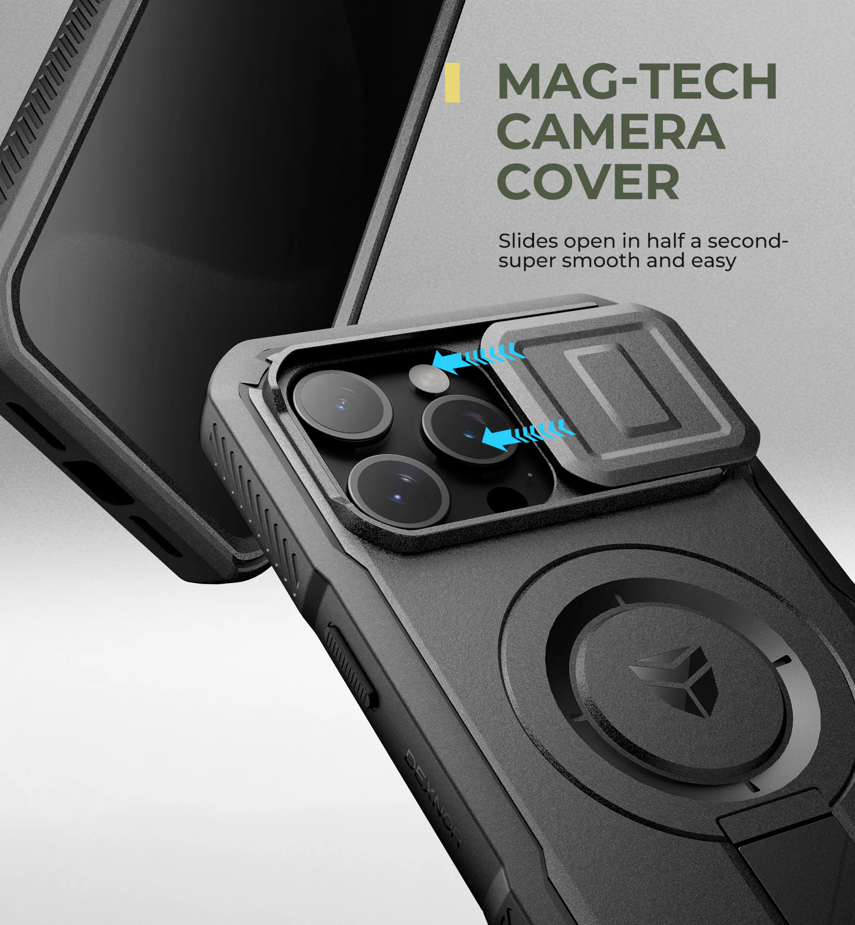 MAG-TECH CAMERA COVER  
Slides open in half a second- super smooth and easy