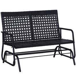 Outsunny - Patio 2-Person Wicker Glider Bench Rocking Chair, Outdoor All-Hand Woven PE Rattan Loveseat - Black