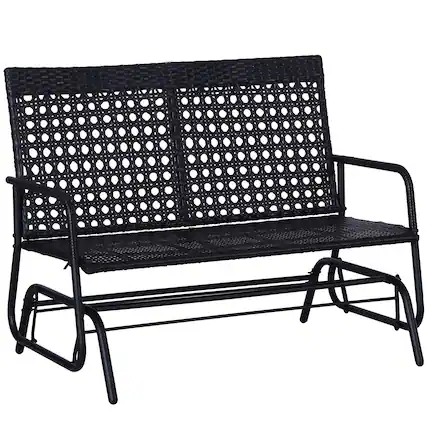 Front. Outsunny - Patio 2-Person Wicker Glider Bench Rocking Chair, Outdoor All-Hand Woven PE Rattan Loveseat - Black.