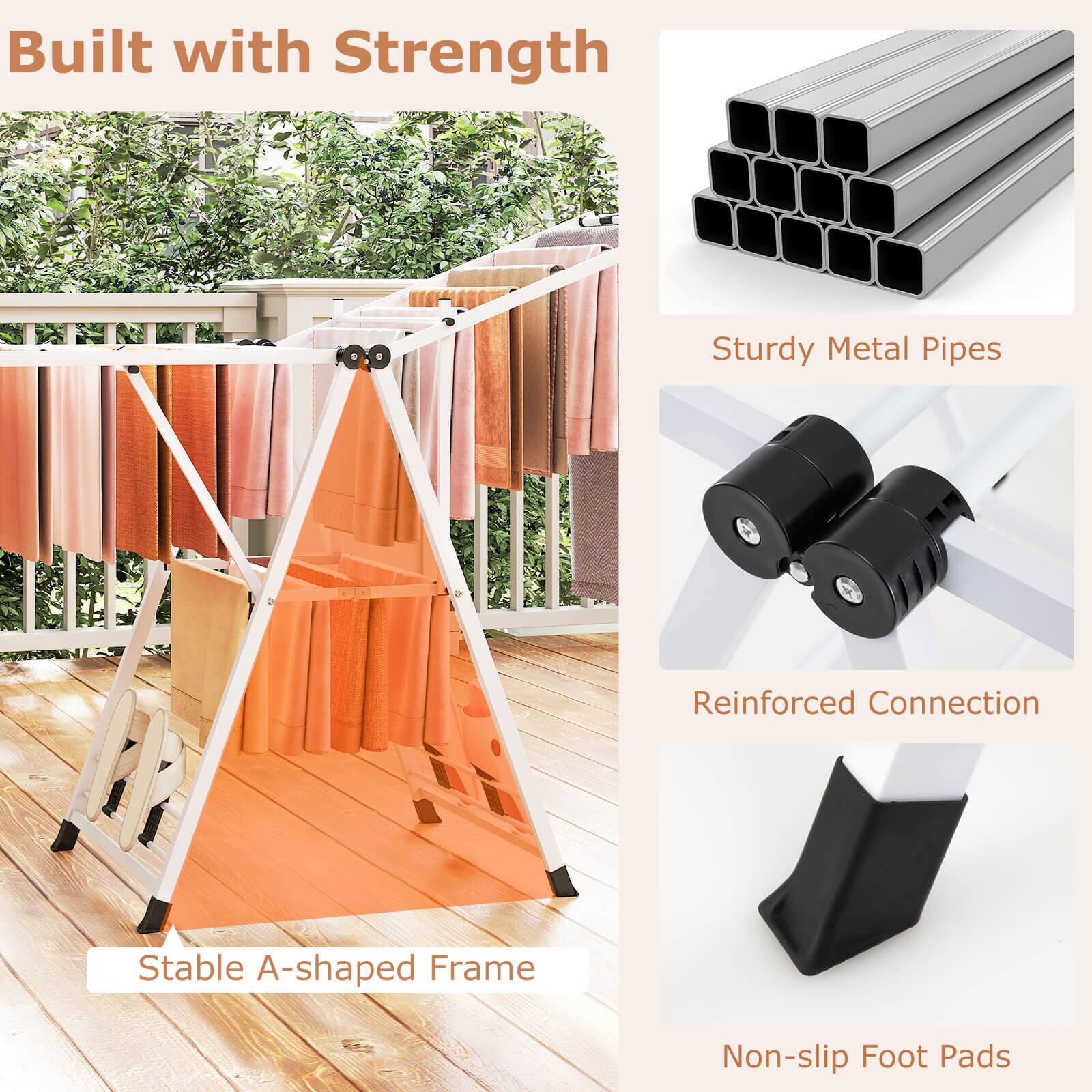 Built with Strength

- Sturdy Metal Pipes
- Reinforced Connection
- Stable A-shaped Frame
- Non-slip Foot Pads