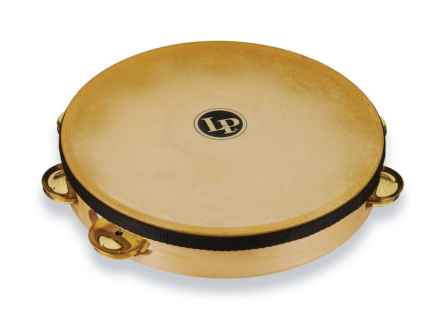 Angle. Latin Percussion - Pro 10 Single Row Tambourine, Brass.