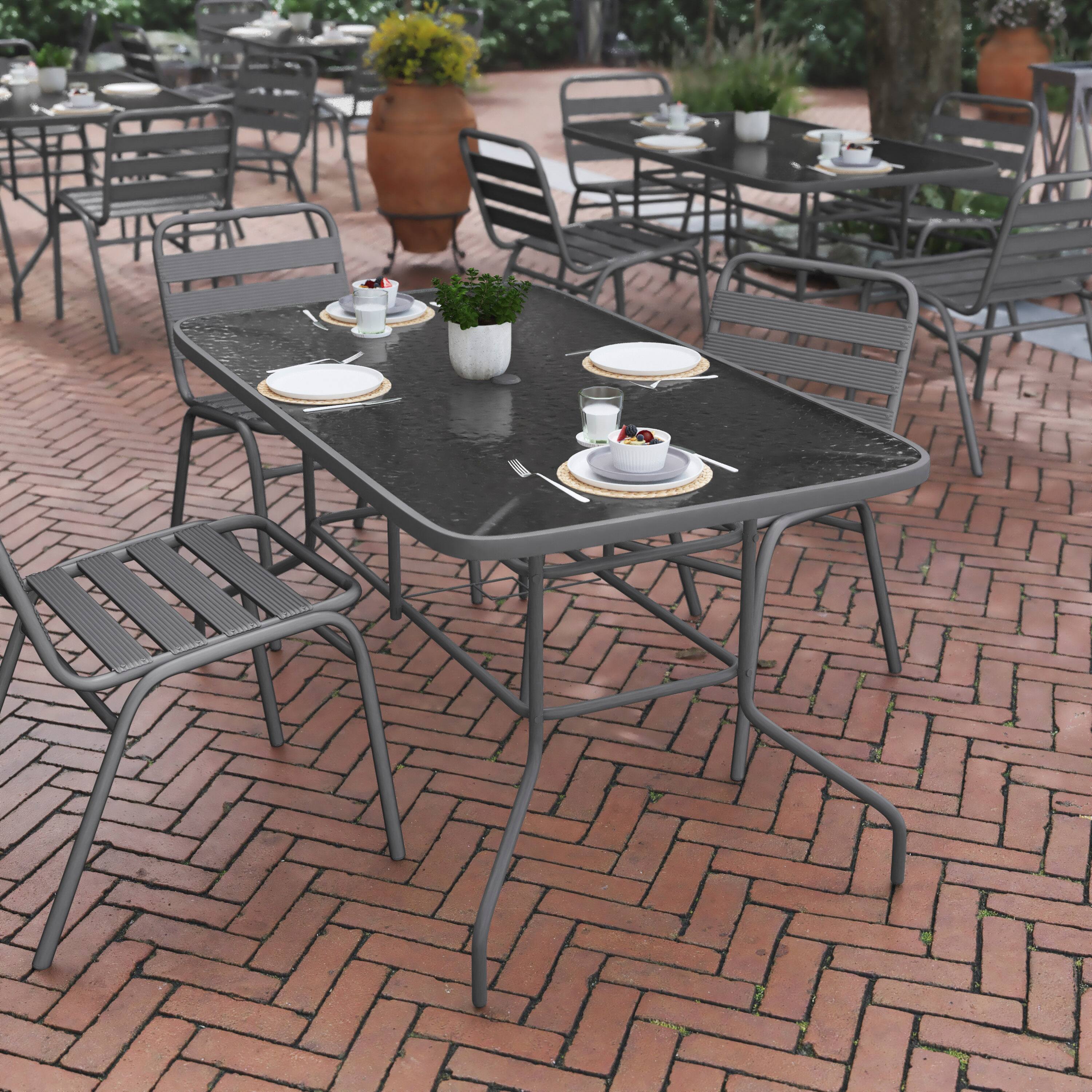 Alt View 2. Flash Furniture - Tory 31.5" x 55" Silver Rectangular Tempered Glass Metal Table with Umbrella Hole - Gray.