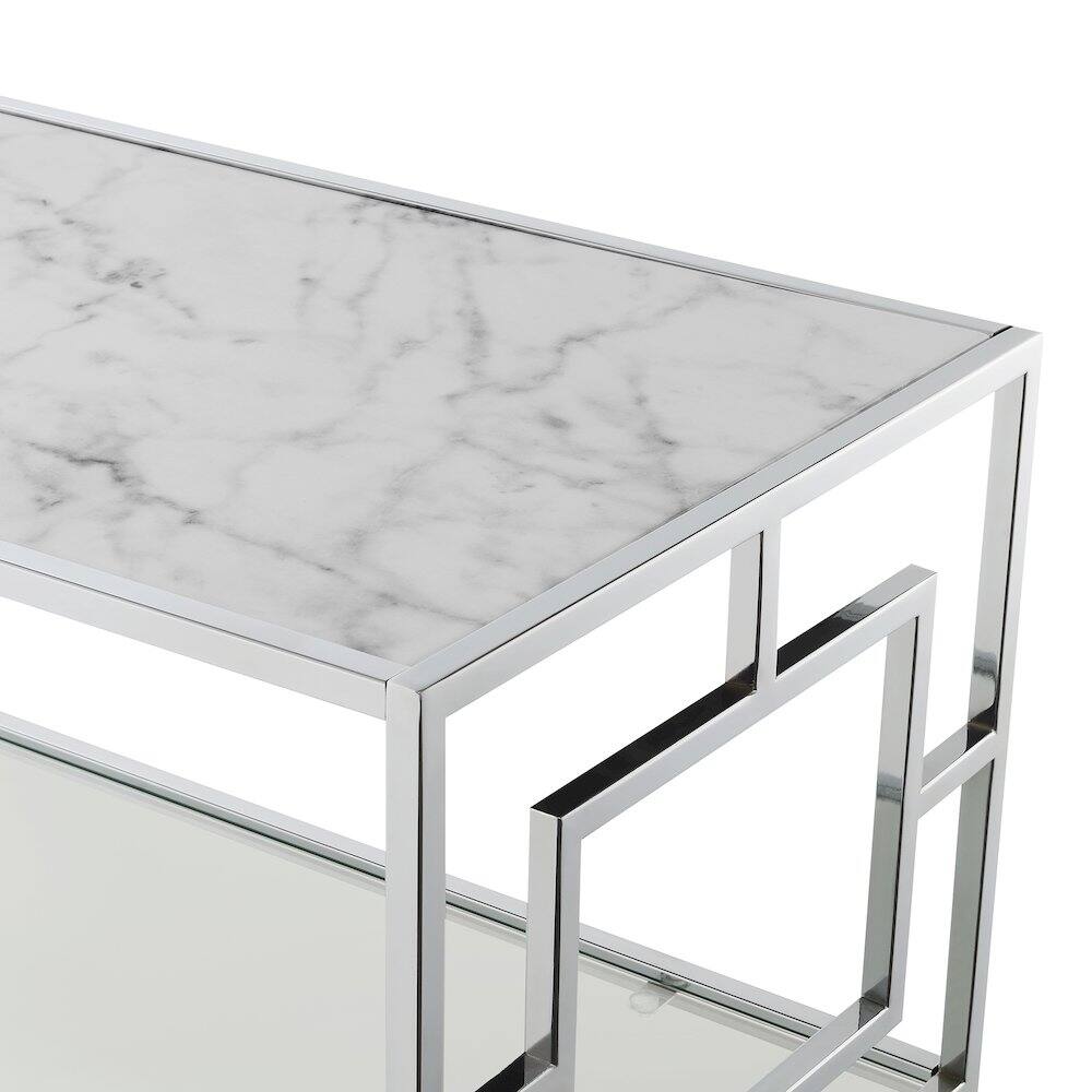 Left. Convenience Concepts - Town Square Chrome Coffee Table with Shelf - White Faux Marble/Chrome.