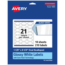 Avery - Glossy Oval Scalloped Labels, 1-1/8" x 2-1/4", 210 Total - White