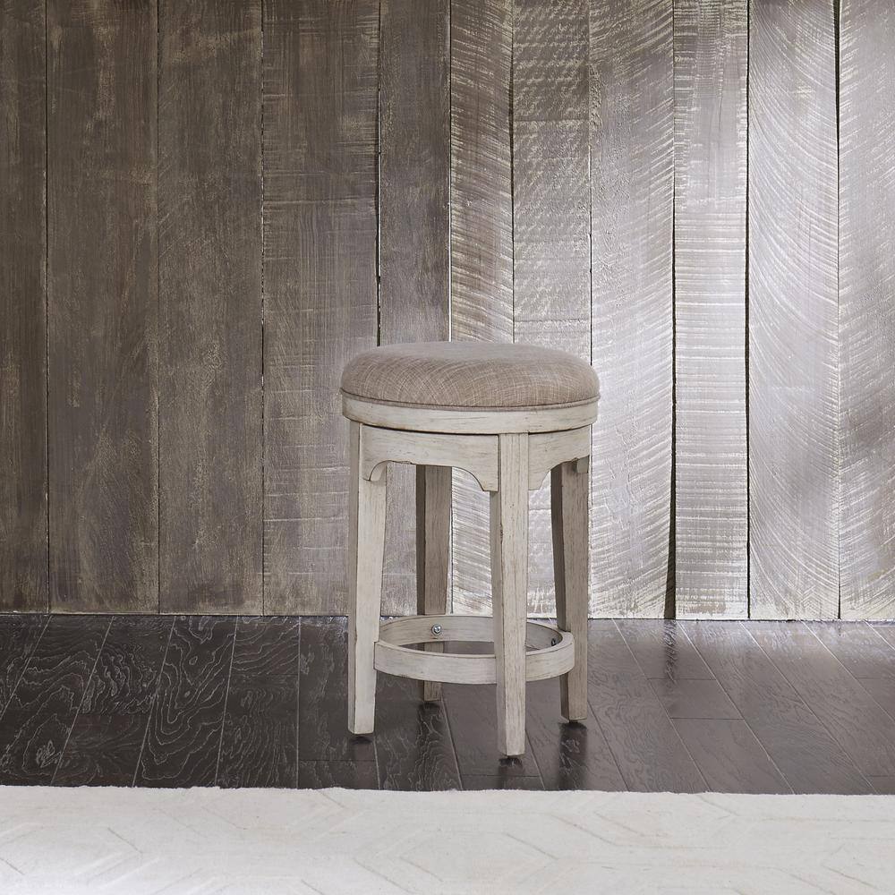 Back. Liberty Furniture Industries - Farmhouse Reimagined Console Swivel Stool in Antique White w/ Chestnut Top - White.