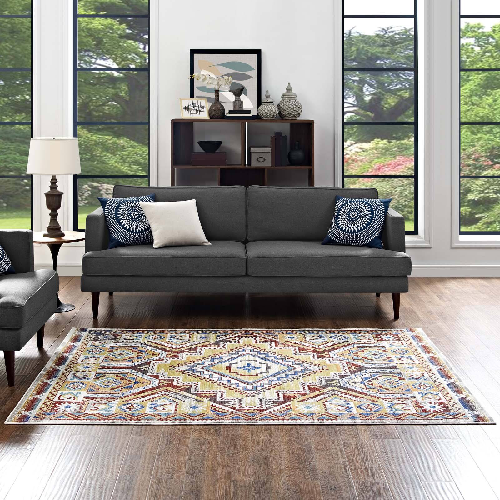 Left. Modway - Florita Distressed Southwestern Aztec Area Rug - Multicolored.