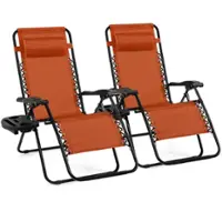 Costway 2 PCS Folding Zero Gravity Reclining Lounge Chairs Beach Patio with Utility Tray - Orange - Front_Zoom