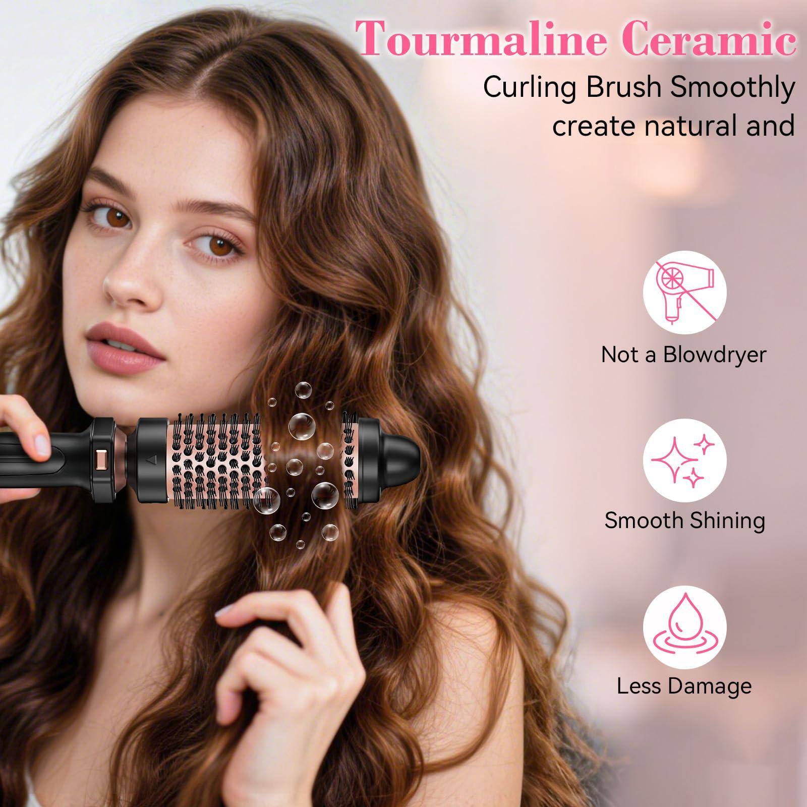 Tourmaline Ceramic Curling Brush  
Smoothly create natural and  
Not a Blowdryer  
Smooth Shining  
Less Damage