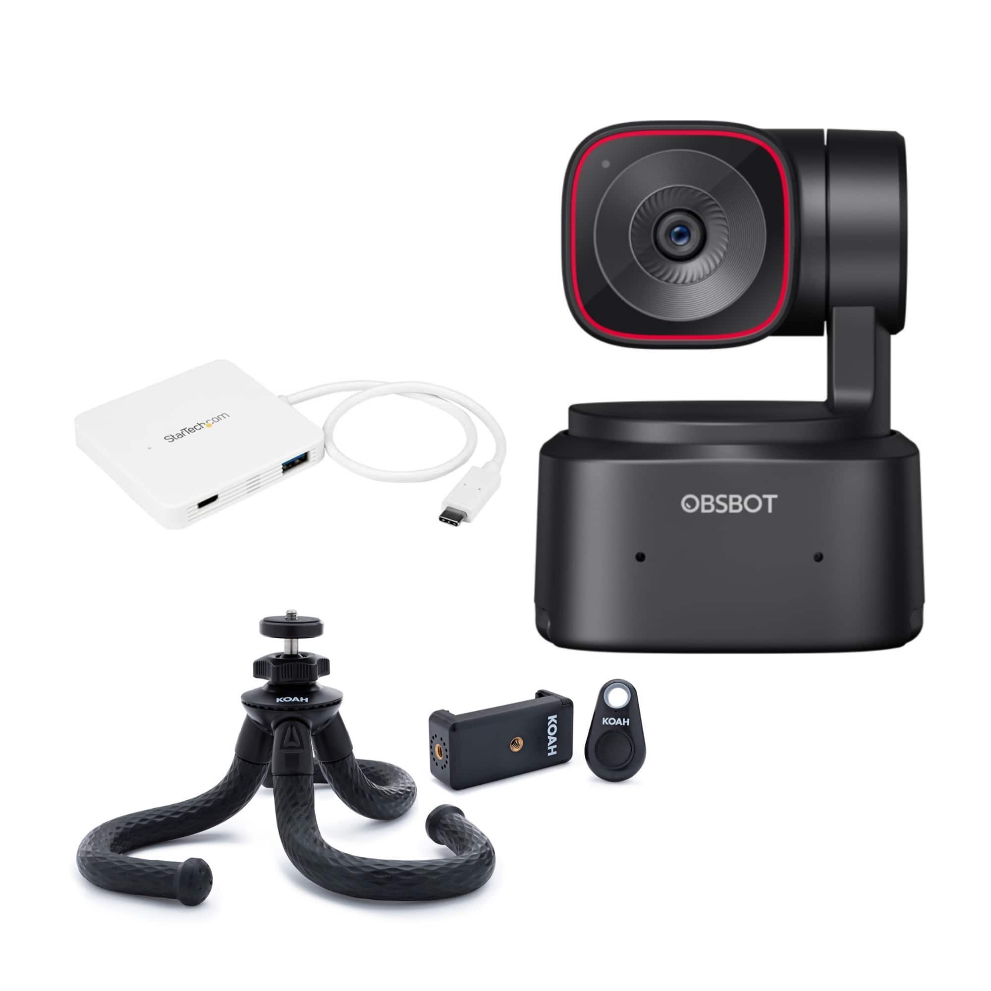 OBSBOT - Tiny 2 Lite AI-Powered 4K PTZ Webcam with Mini Extendable Tripod and USB-C Hub bundle