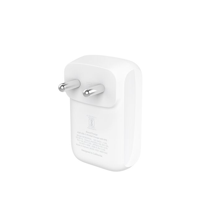 Angle. Belkin - Belkin WCB009-1MWH-B6 Dual Wall Charger (A&C),42W,W/ C-C Cord Boost Charge White - White.