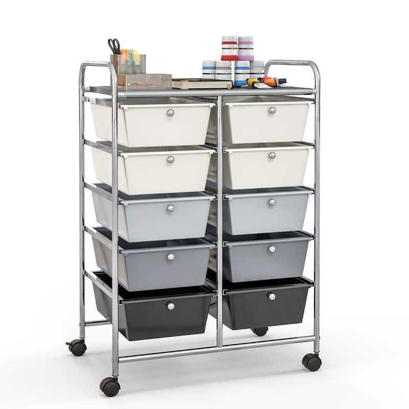 WELLFOR - 10-Drawer Utility Rolling Storage Cart with Metal Tabletop & Metal Frame, Drawer Organizer with Wheels - Beige & Gray price history on PriceWatchPro