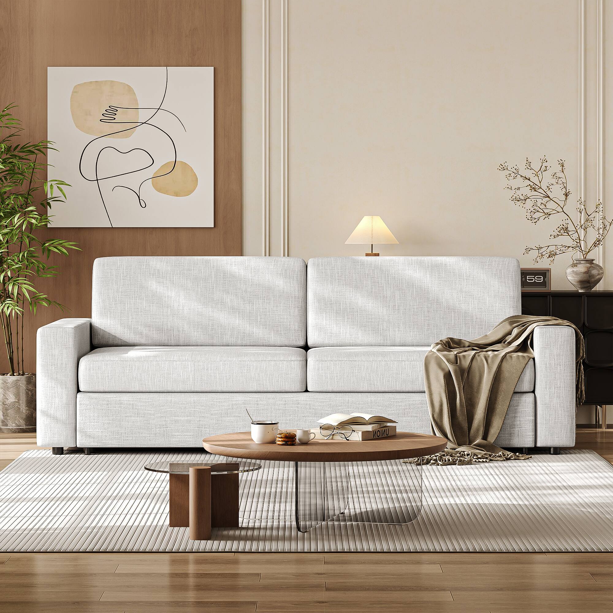 Alt View 1. MSOOB - 88.6 Inch Convertible Sleeper Sofa Bed With Pull Out Queen Daybed, Light Gray Linen Futon Couch With Solid Wood Frame - Grey.