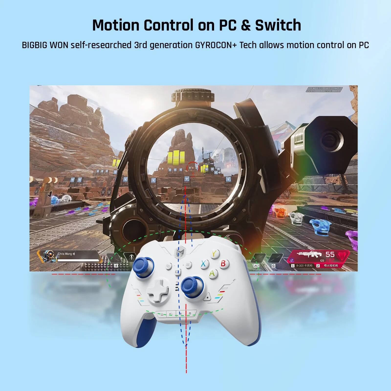 Motion Control on PC & Switch

BIGBIG WON self-researched 3rd generation GYROCON+ Tech allows motion control on PC