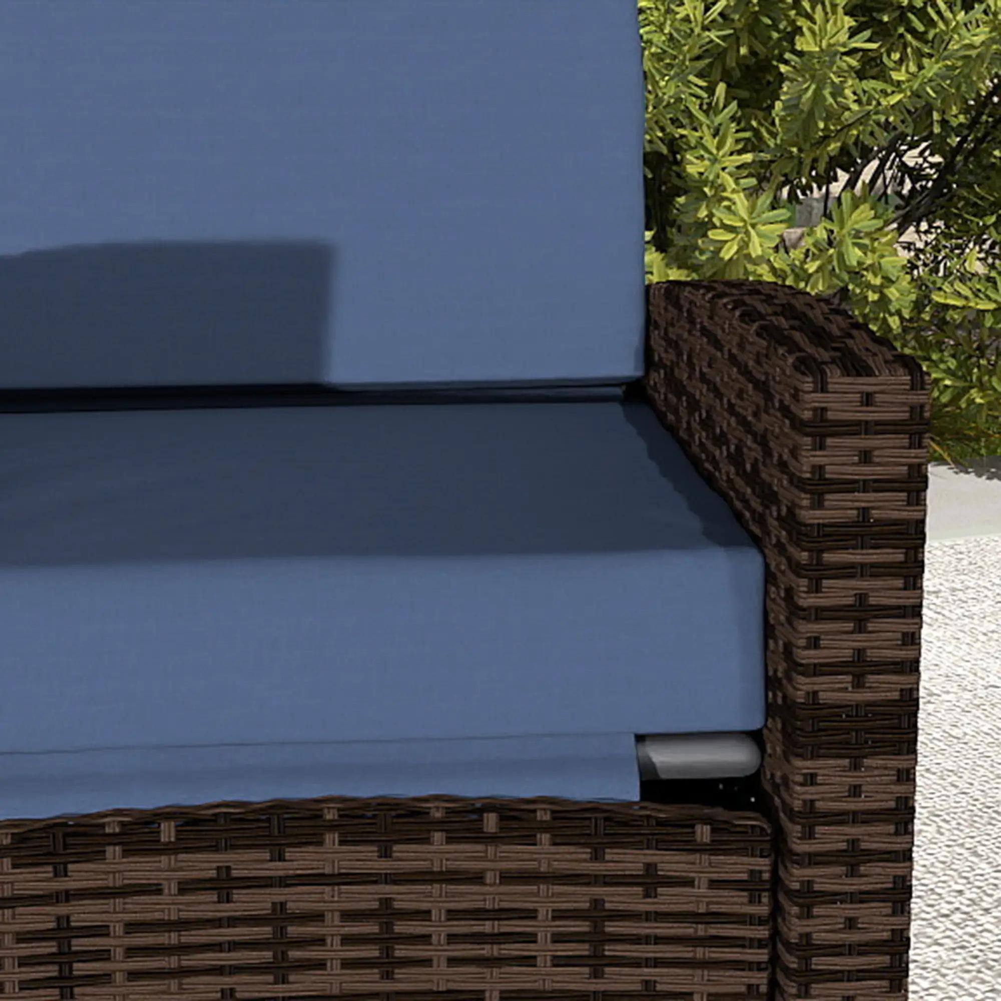 Back. Resenkos - Resenkos Outdoor Wicker Swivel Recliner, Comfortable Lift Footrest, Waterproof Cushions, Perfect Patio Lounger,Blue - Blue.