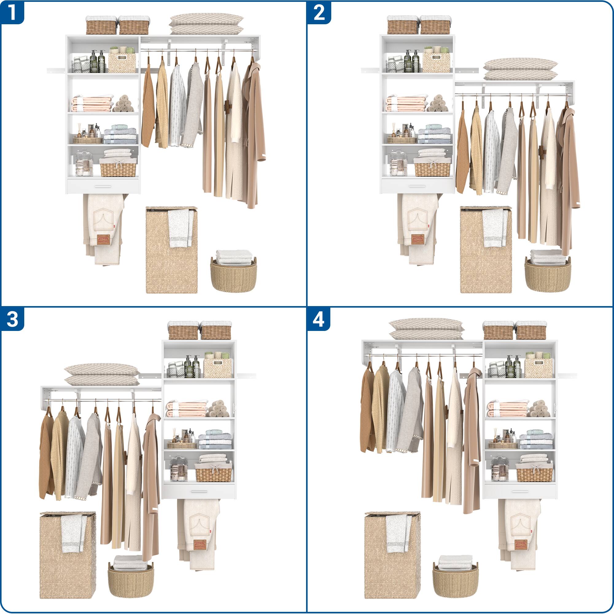 Alt View 3. Aheaplus - 5FT Reversible Wall Laundry Organizer Cabinet with Hanging Rod and Open Storage Shelves - White.