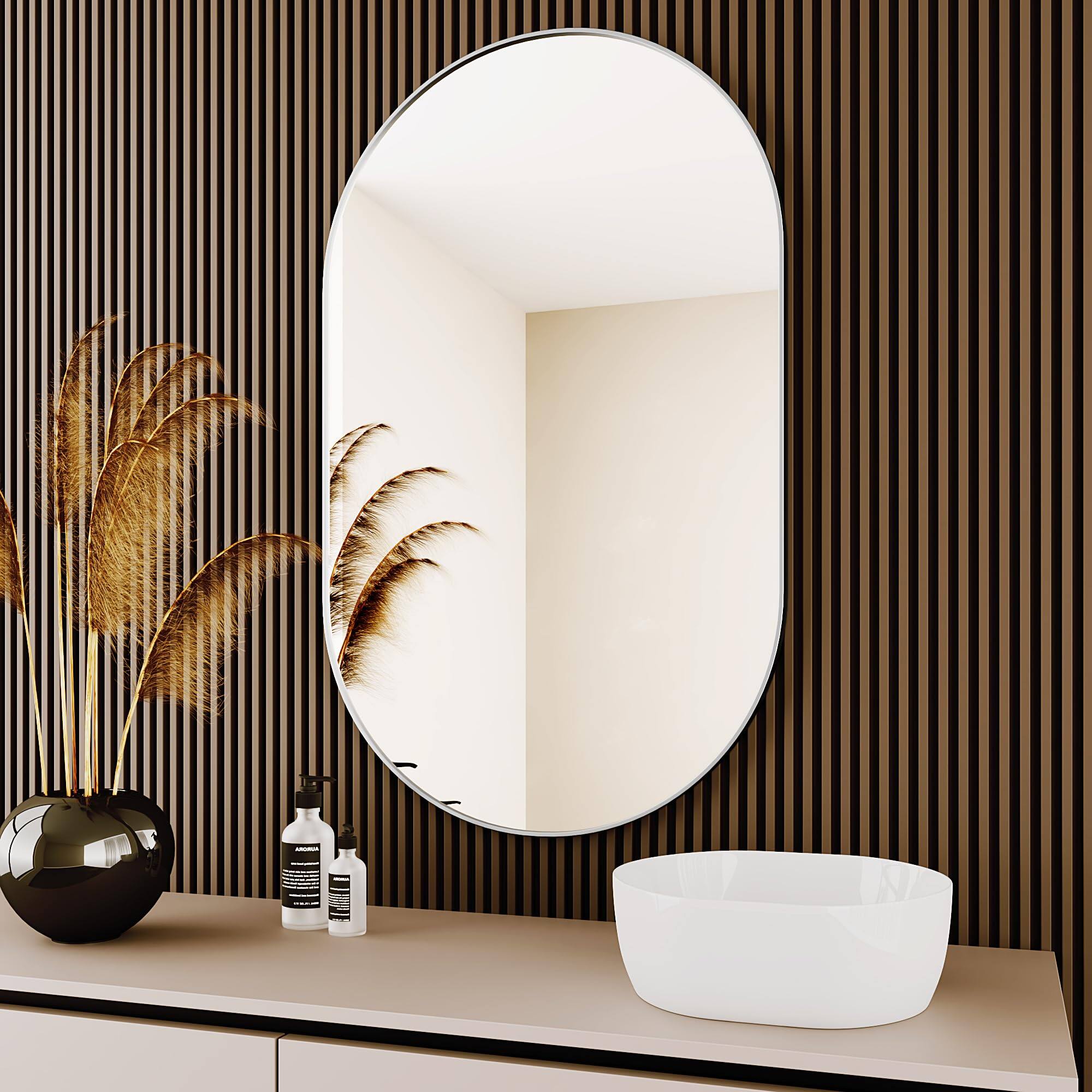 Front. Dazzling Pops - Oval Bathroom Mirrors Mirror Wall For Bedroom Living Room Entryway - Silver 24"L x 36"W.