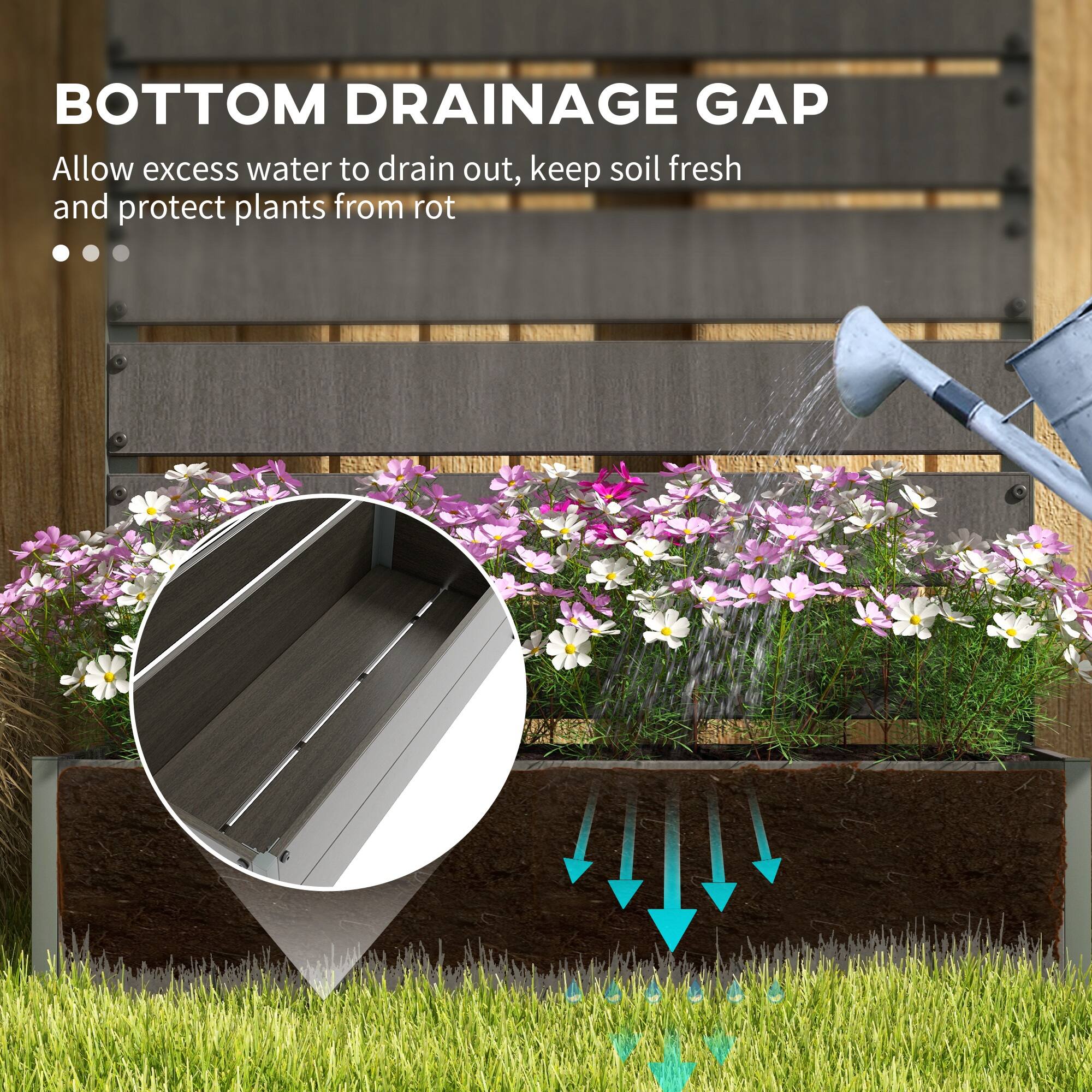 BOTTOM DRAINAGE GAP  
Allow excess water to drain out, keep soil fresh and protect plants from rot
