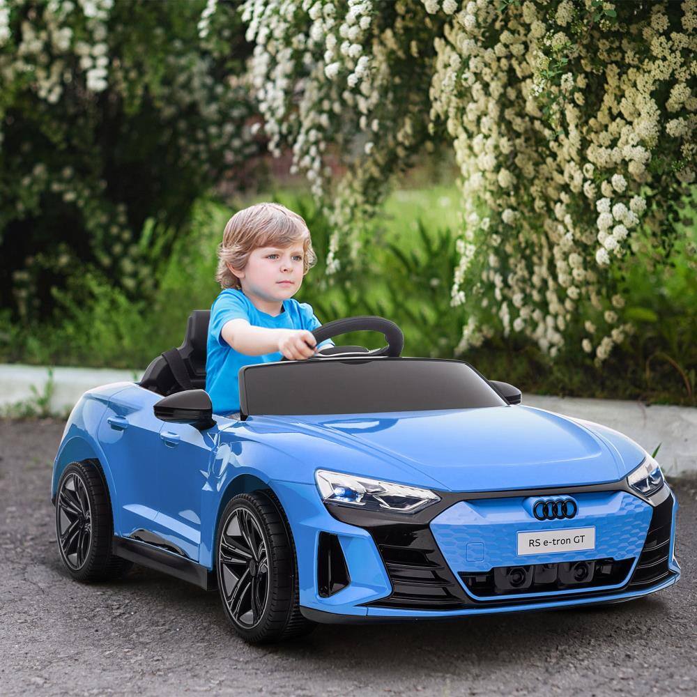 Angle. BreeBe - Aosom 12V Audi RS E-tron GT Kids Ride-On Car, Electric Vehicle with Remote, Suspension, Music, Horn & Lights - Blue.