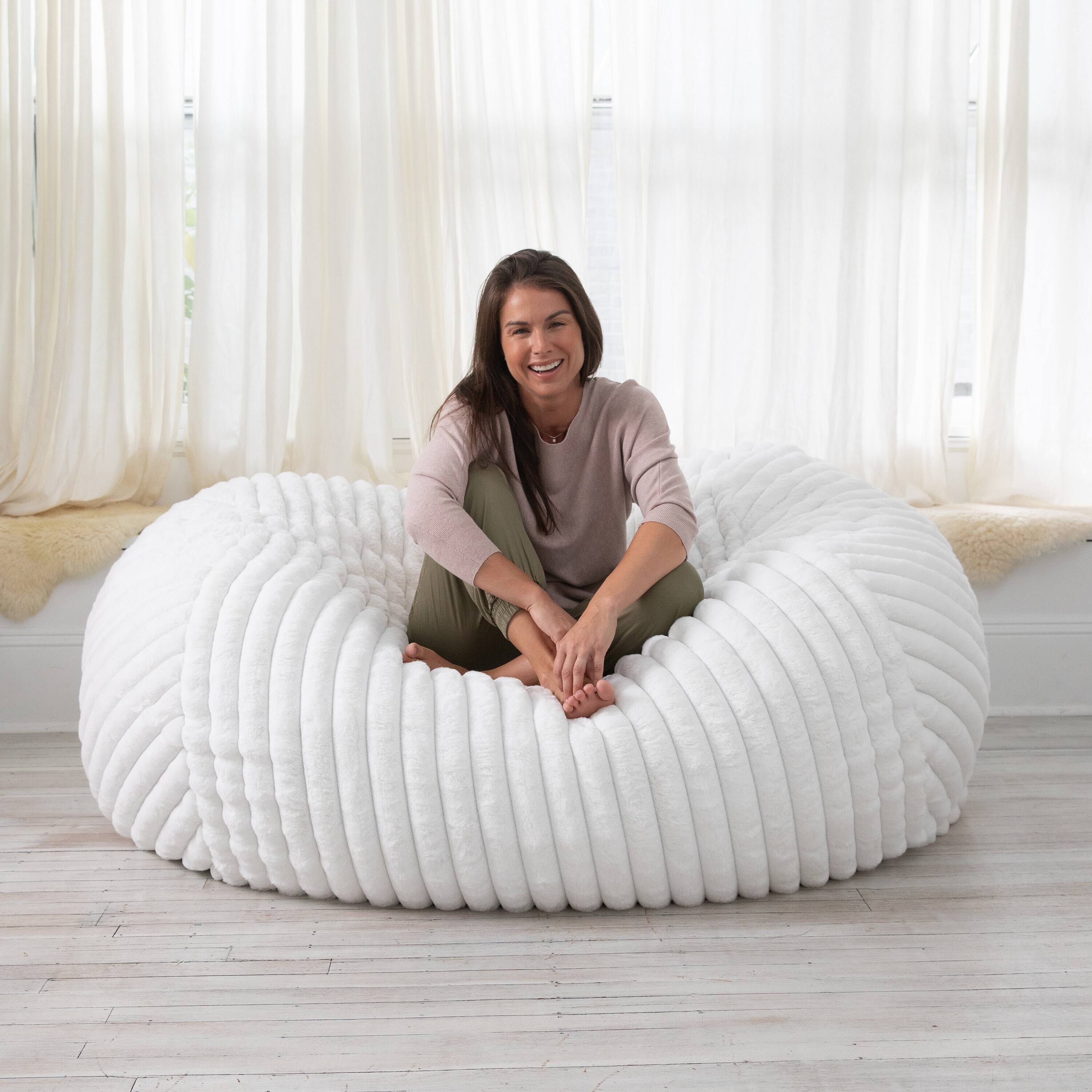 Angle. Jaxx - Jaxx 5.5 ft Bean Bag Loveseat, Premium Faux Fur, Mondo Ivory - Mondo Ivory.