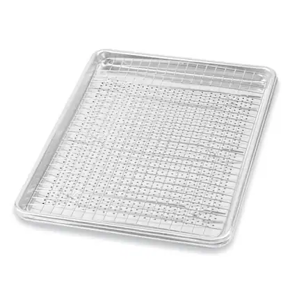 Front. Baker's Secret - Baker's Secret 4pcs Set, 2x Baking Trays for Oven, 100% Recycled Aluminum, with 2x Stainless Steel Rack - Silver.