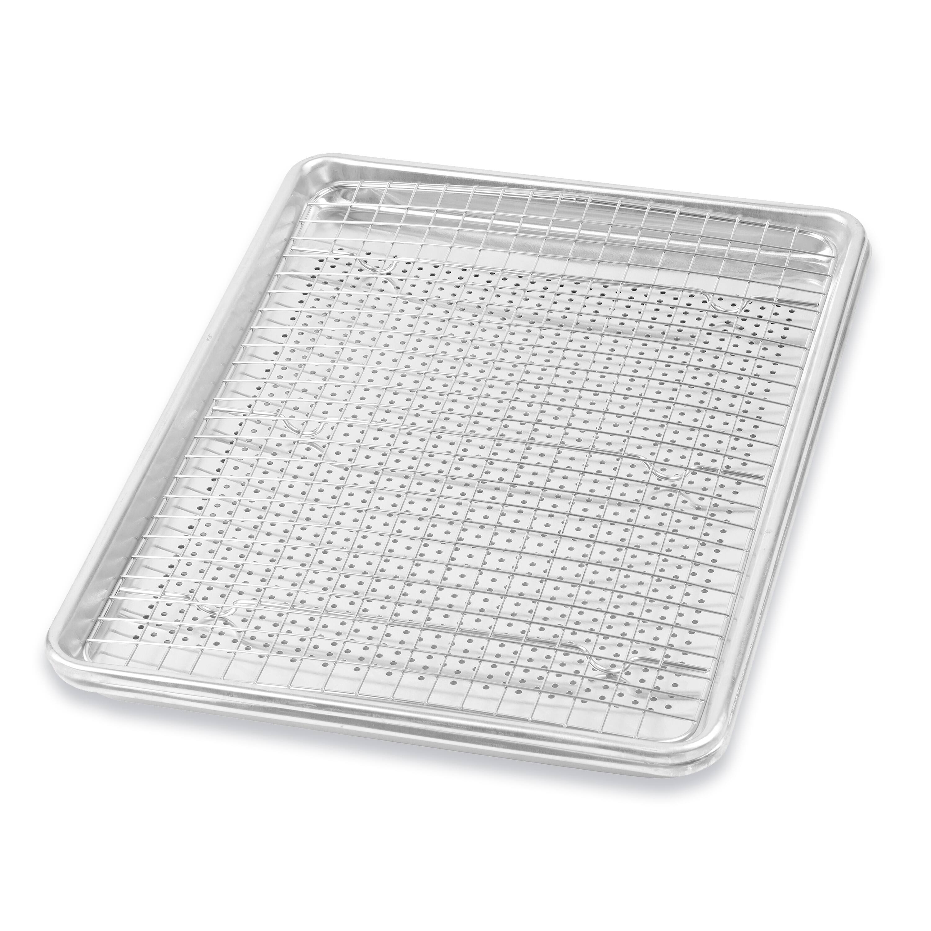 Baker's Secret - 4pcs Set, 2x Baking Trays for Oven, 100% Recycled Aluminum, with 2x Stainless Steel Rack - Silver