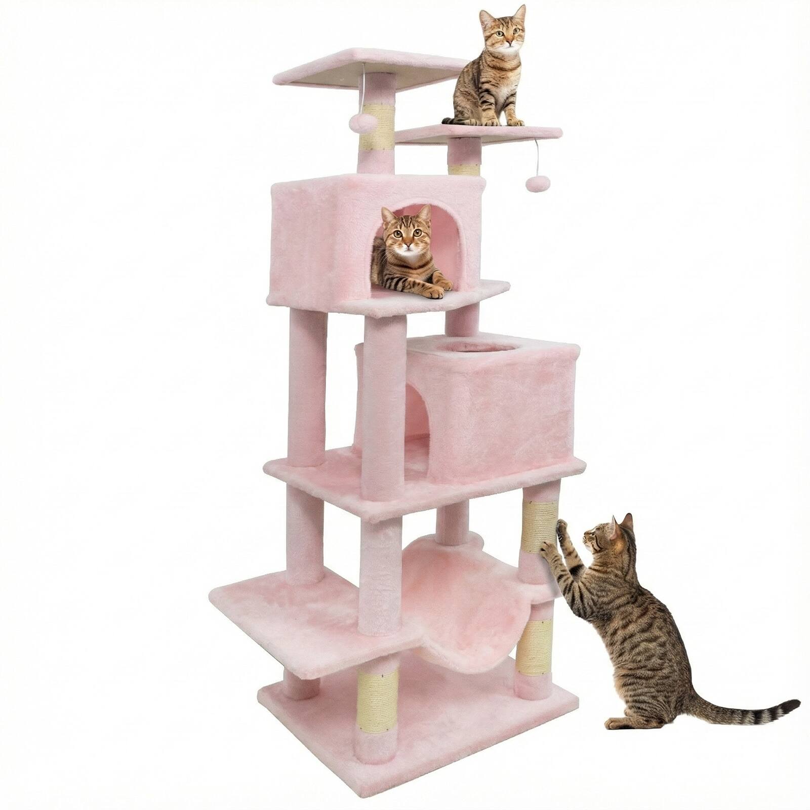 Alt View 9. Gymax - Gymax 57'' Cat Tree for Indoor Cats w/Dual Condos Hammock Sisal Scratching Posts.