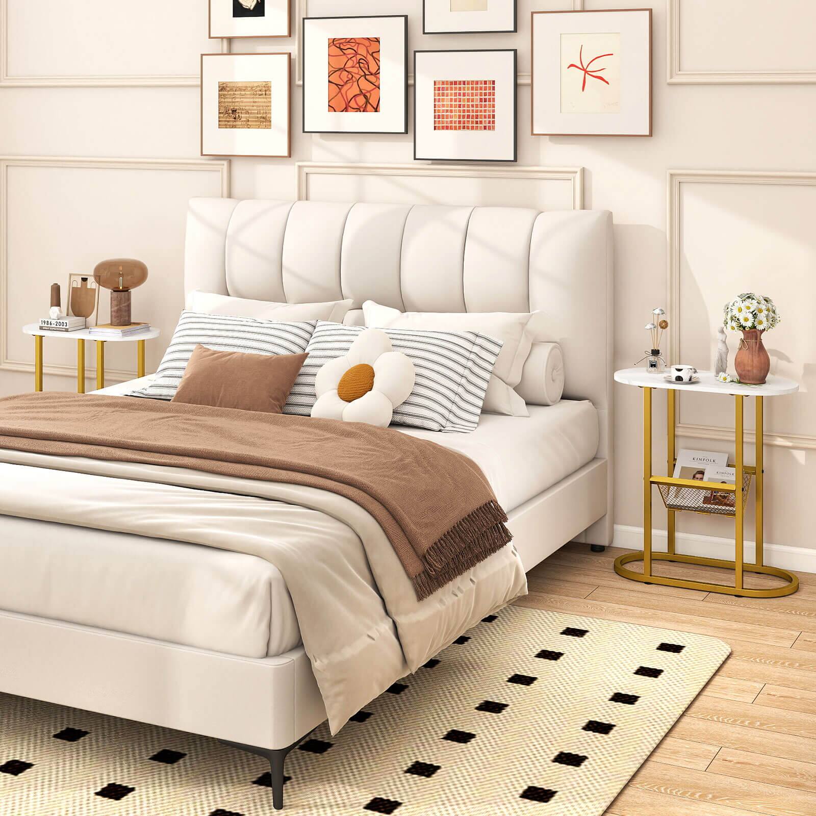 Alt View 7. Costway - Costway 2 PCS End Table with Faux Marble Tabletop & Magazine Holder Heavy-duty Metal Frame - White.