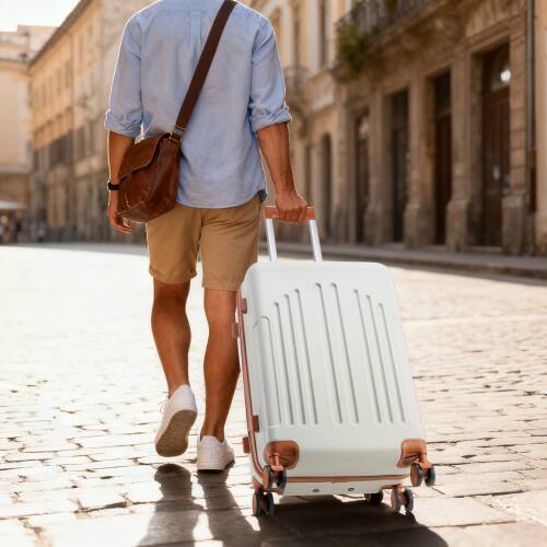 Alt View 5. Winado - 24" Checked Luggage Trolley Case ABS Hardside Medium Suitcase with Double Spinner Wheels & TSA Lock for Travel Business - White & Brown.