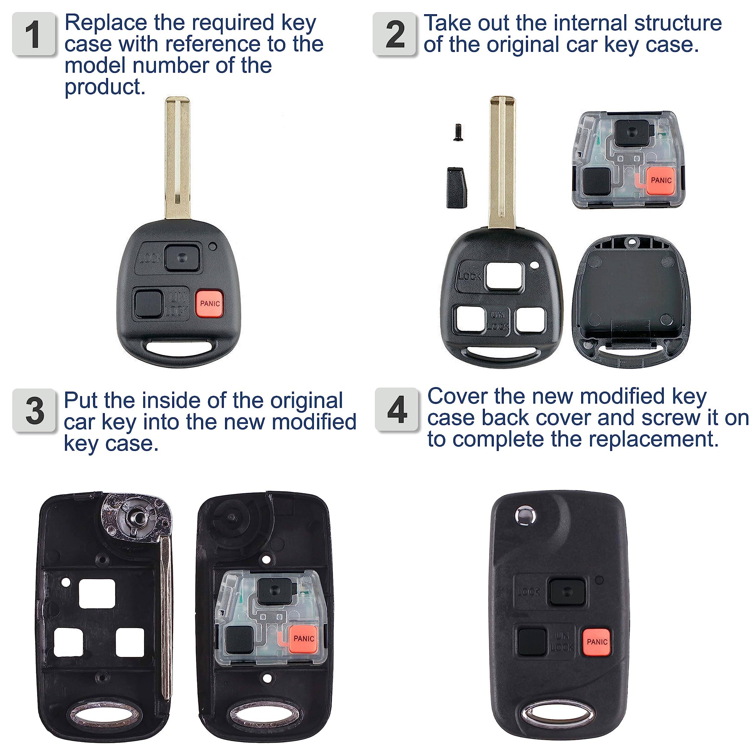 1. Replace the required key case with reference to the model number of the product.

2. Take out the internal structure of the original car key case.

3. Put the inside of the original car key into the new modified key case.

4. Cover the new modified key case back cover and screw it on to complete the replacement.