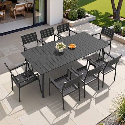 Alt View 1. Crestlive Products - Crestlive Products Water Proof 7/9/11pc Patio Dining Set Aluminum Frame Rectangle Table Stackable Stationary Arm Chairs - Black-9PC.