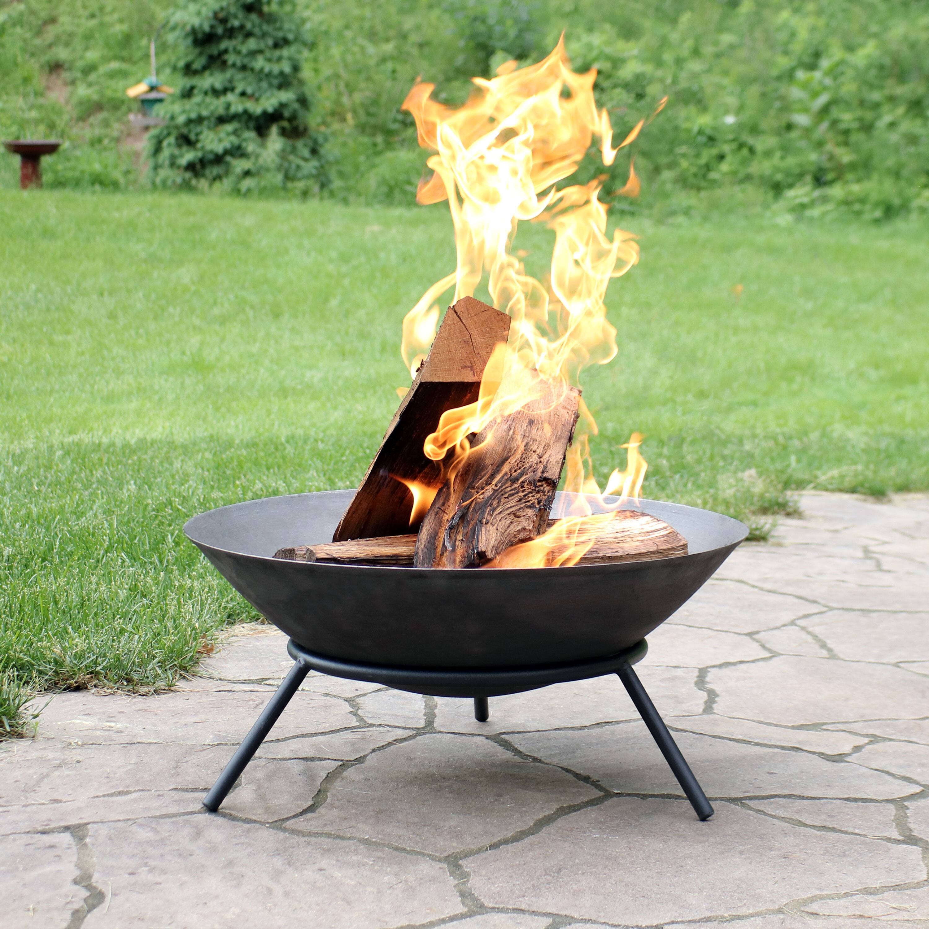 Alt View 1. Sunnydaze - 22 in Raised Cast Iron Fire Pit Bowl with Stand - Dark Grey.