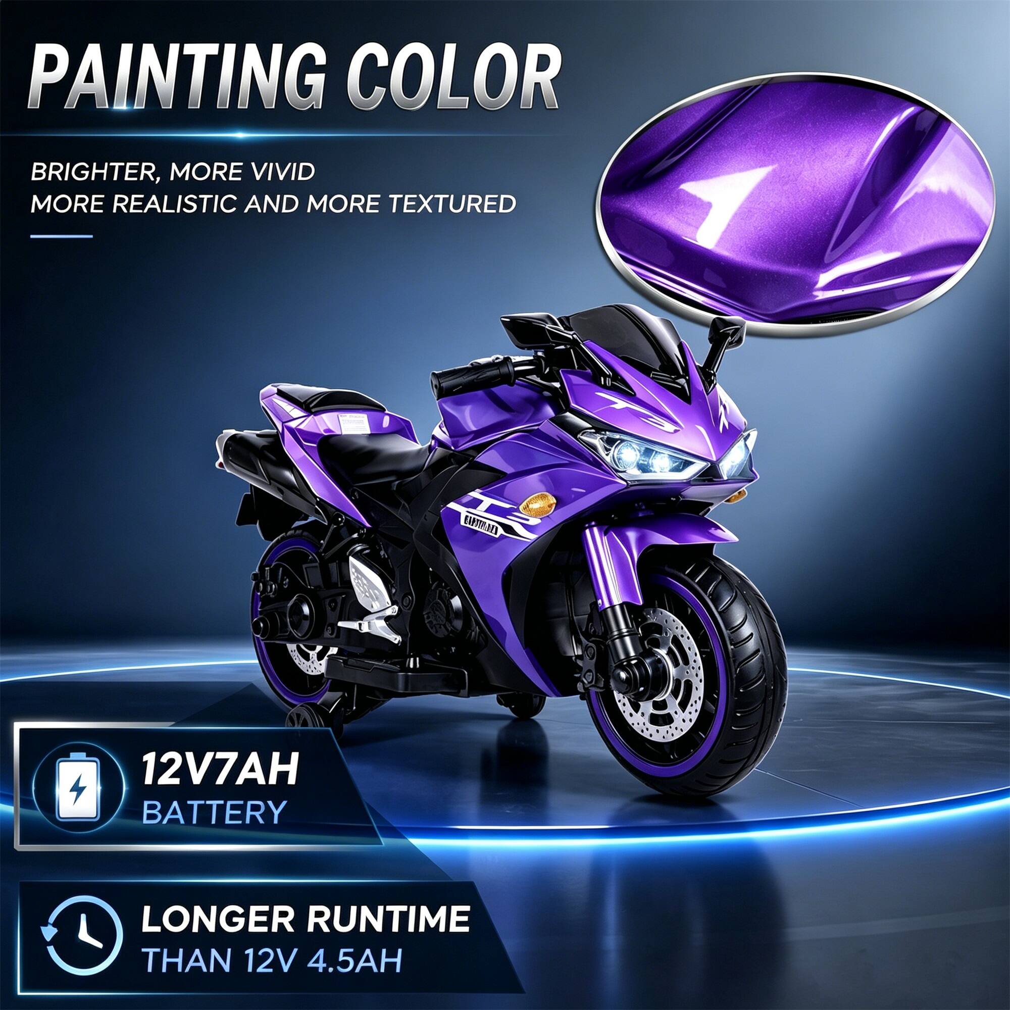 PAINTING COLOR  
BRIGHTER, MORE VIVID  
MORE REALISTIC AND MORE TEXTURED  

12V7AH BATTERY  
LONGER RUNTIME THAN 12V 4.5AH