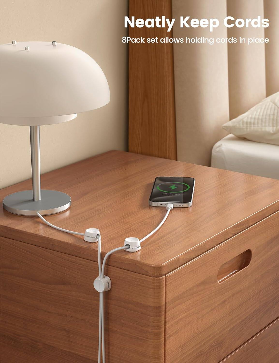 Neatly Keep Cords  
8Pack set allows holding cords in place