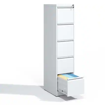 Front. Chateau Abodes - 5 Drawer File Cabinet with Lock, Metal Vertical Filing Storage for A4 Legal/Letter Size - White.