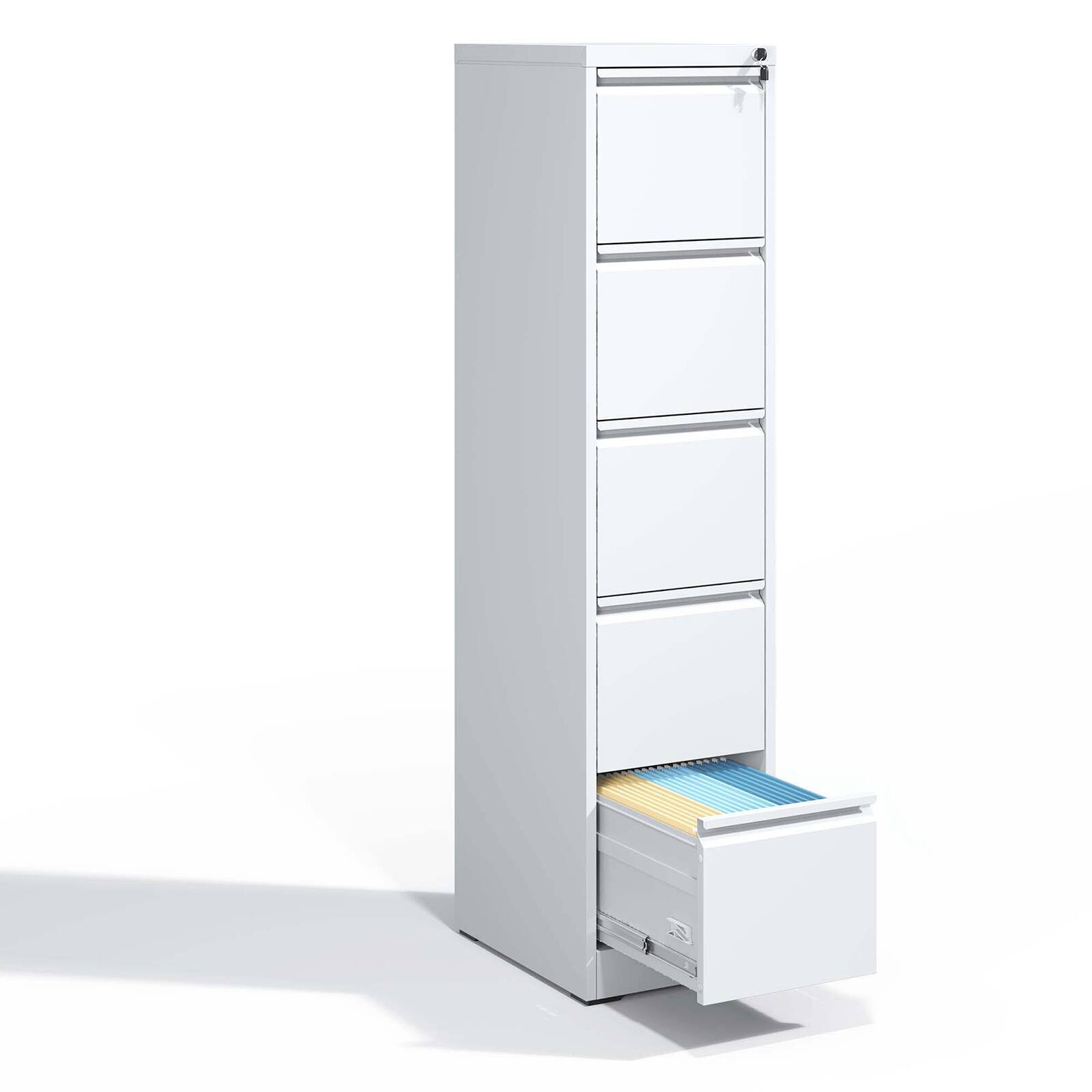 Front. Chateau Abodes - 5 Drawer File Cabinet with Lock, Metal Vertical Filing Storage for A4 Legal/Letter Size - White.
