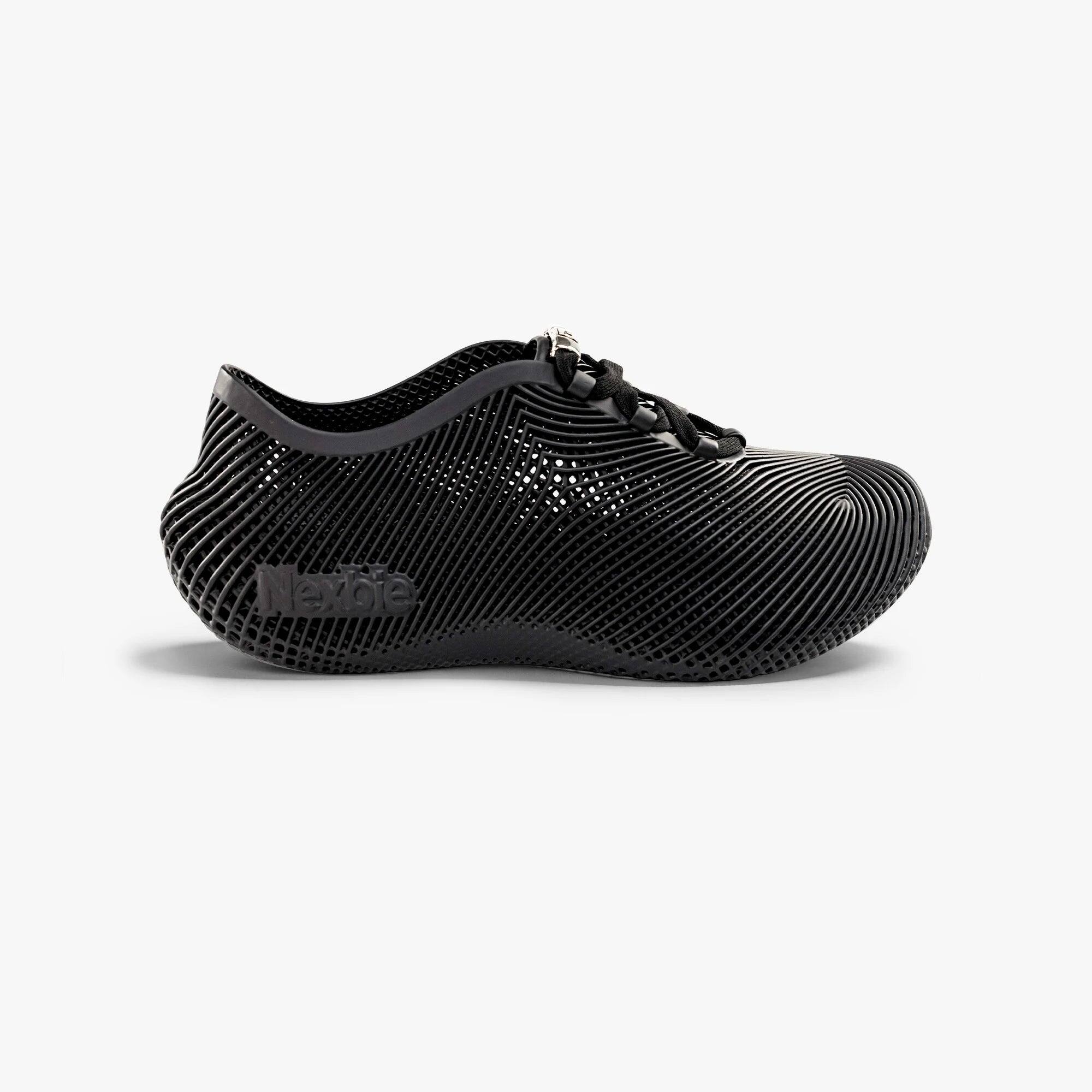 Angle. Nexbie - Aeroraise 3D Printed Sneakers - Black.