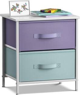 Sorbus - Nightstand with 2 Drawers, Kids Bedside Furniture End Table Night Stand, Steel Frame, Wood Top & Fabric Bins - Pastel