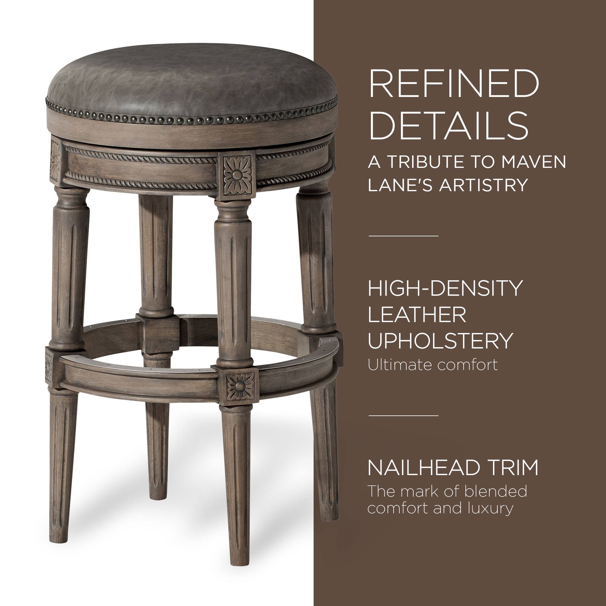 REFINED DETAILS  
A TRIBUTE TO MAVEN LANE'S ARTISTRY  

HIGH-DENSITY LEATHER UPHOLSTERY  
Ultimate comfort  

NAILHEAD TRIM  
The mark of blended comfort and luxury