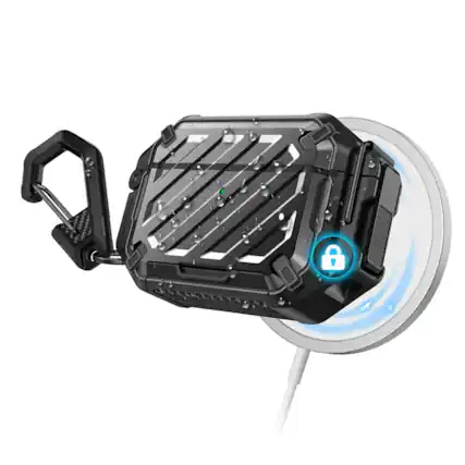 Front. SUPCASE - Unicorn Beetle PRO Rugged Case for AirPods Pro 3 – Heavy-Duty Protective Shell with Carabiner Clip - Black.