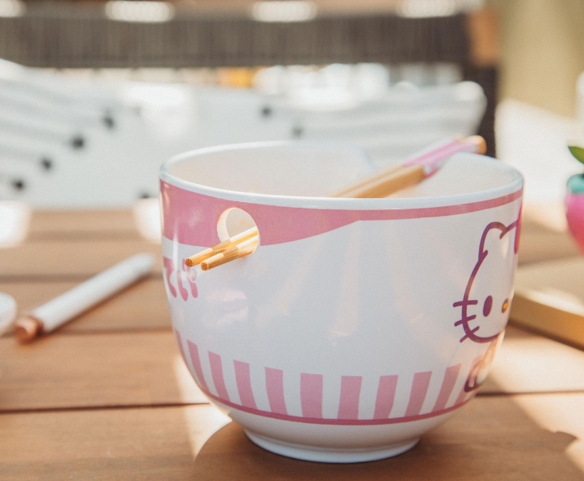 Alt View 4. Silver Buffalo - Sanrio Hello Kitty Tokyo Pink Stripes Ramen Bowl with Chopsticks - Pink.