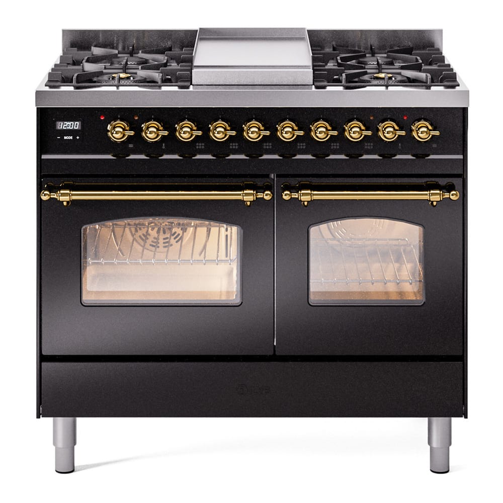 ILVE - Nostalgie II 40 inch Dual Fuel Range with Double Ovens, 6 Burners and Griddle (Glossy Black, Brass) - Glossy Black price history on PriceWatchPro