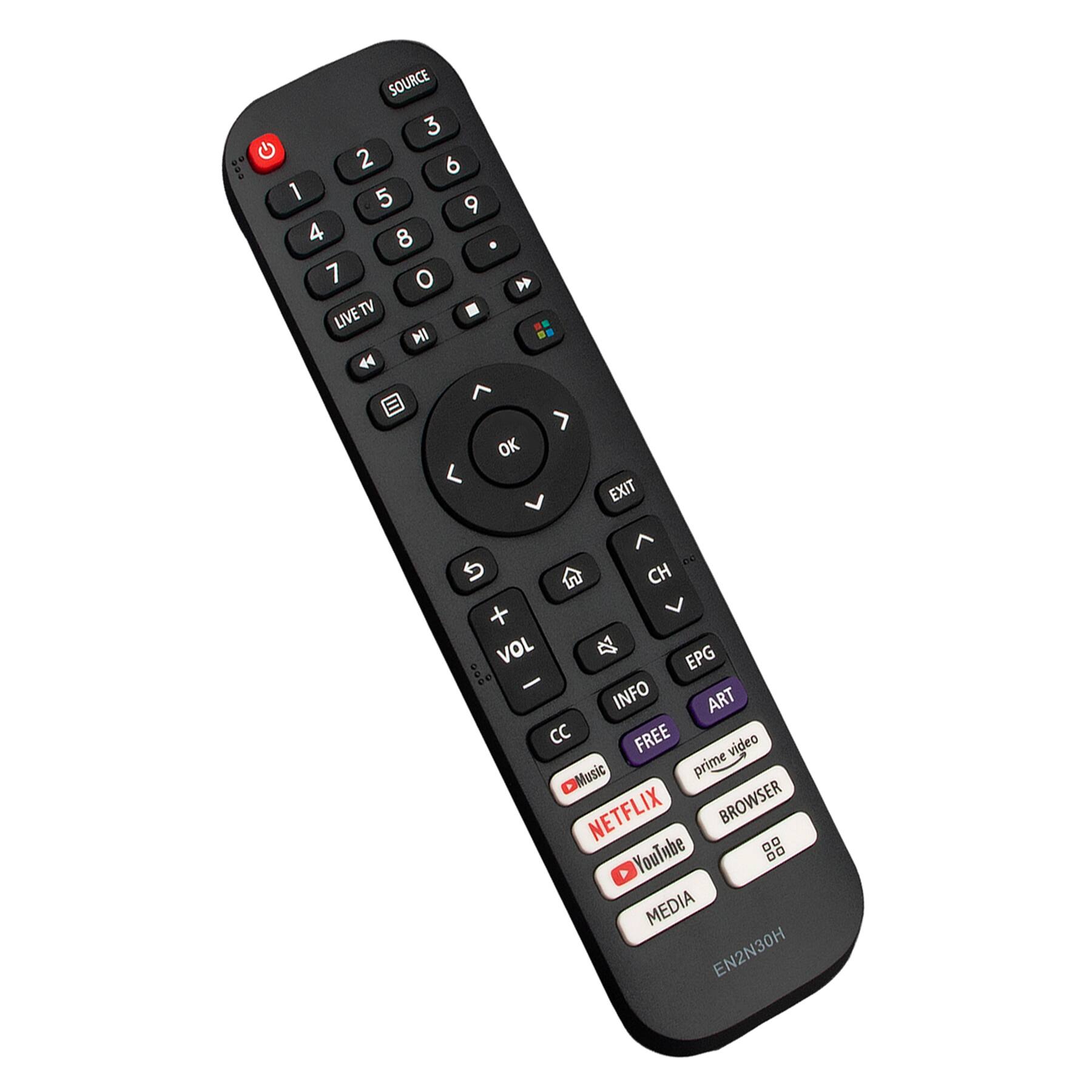 SOURCE 3  
1 2 3  
4 5 6  
7 8 9  
0 .  

LIVETV  
MI  
EXIT  

OK  

VOL +  
VOL -  

CH +  
CH -  

EPG  
INFO  
ART  
CC  
FREE  
Prime Video  
NETFLIX  
BROWSER  
YouTube  
MEDIA  

EN2N30H